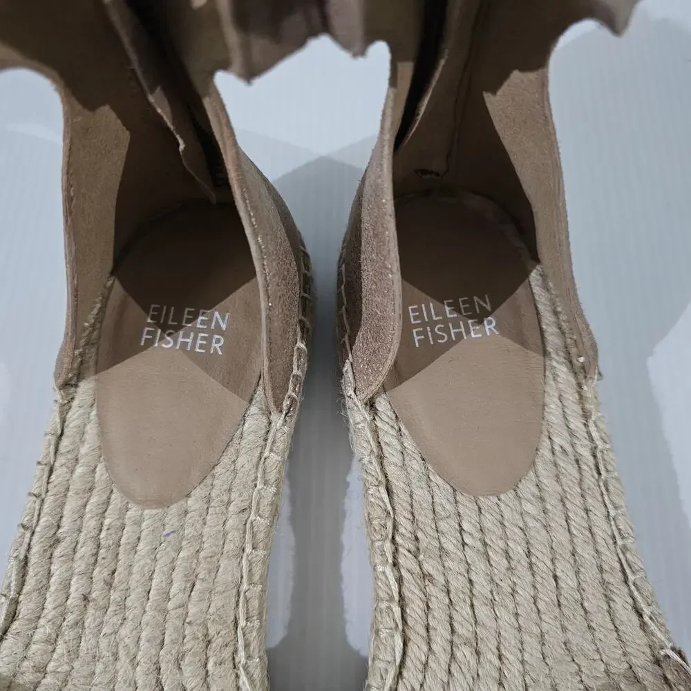 Eileen Fisher Lala Flat Espadrille Womens 9 Metallic Tan Leather Sandal